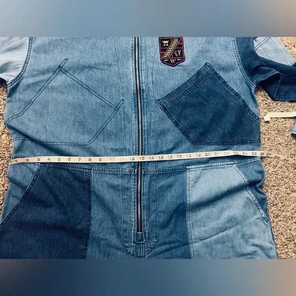 Houston White Streetcore  unisex Trendy denim blue Oversized Jumpsuit - Picture 10 of 12